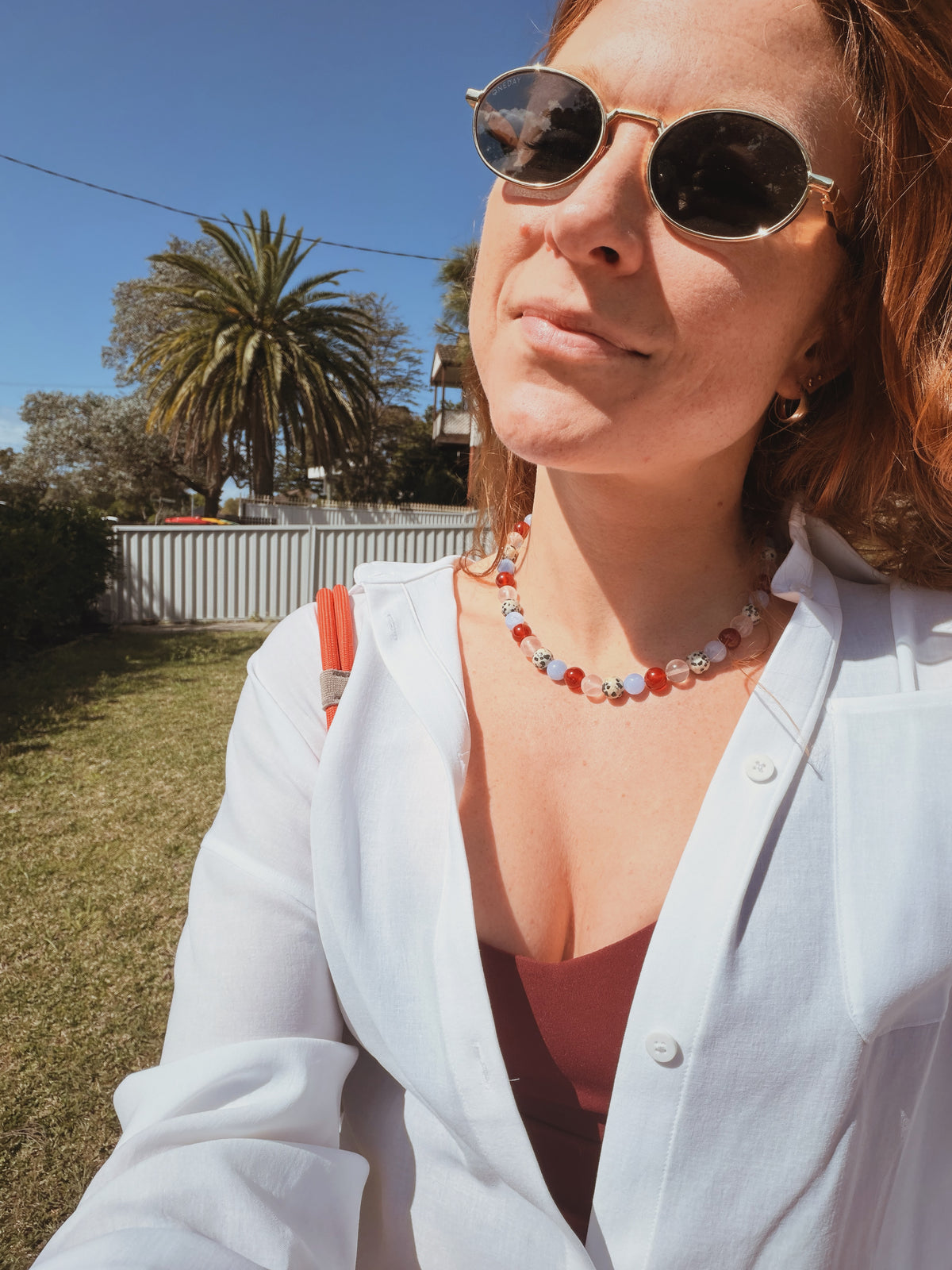 Harbour Lights – Handmade Dalmatian Jasper, Aquamarine and Red Agate Necklace