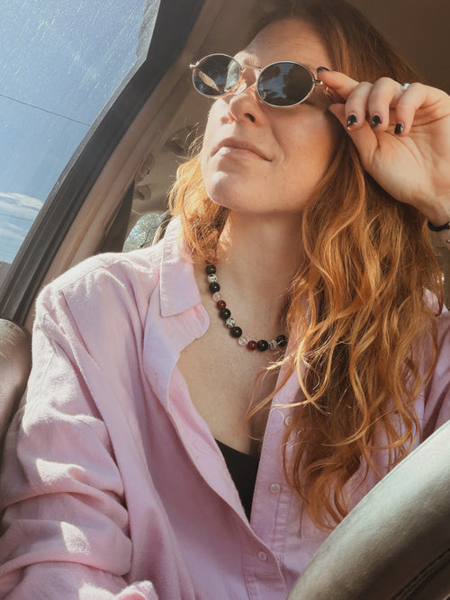 Cherry Cola – Handmade Black Agate, Dalmatian Jasper and Red Agate Necklace