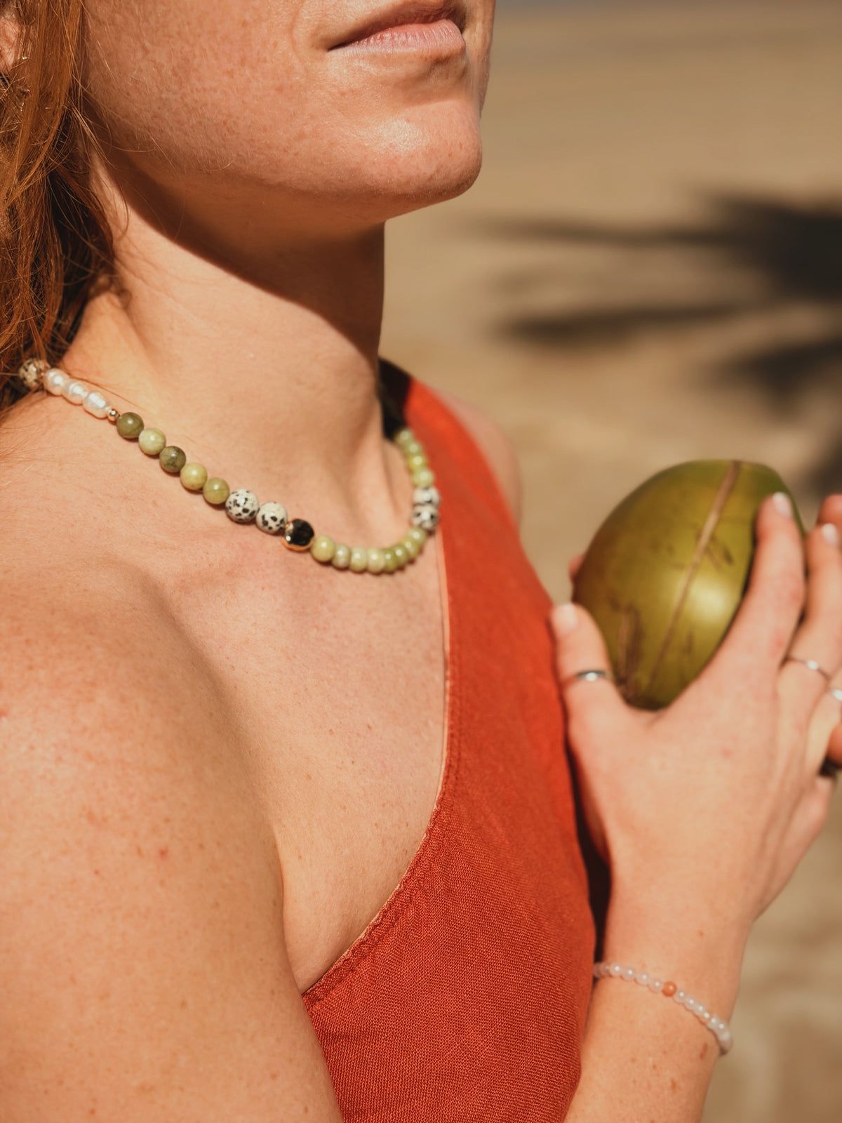 Terra Bloom – Earthy Pearl Bead Necklace