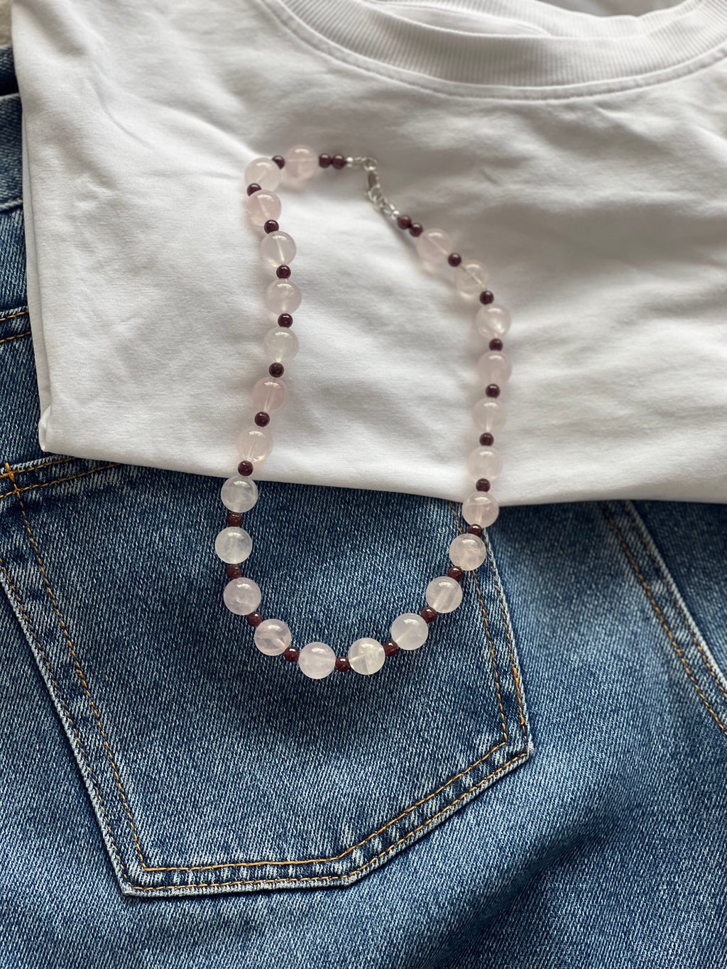Sweetheart – Handmade Rose Quartz and Garnet Necklace
