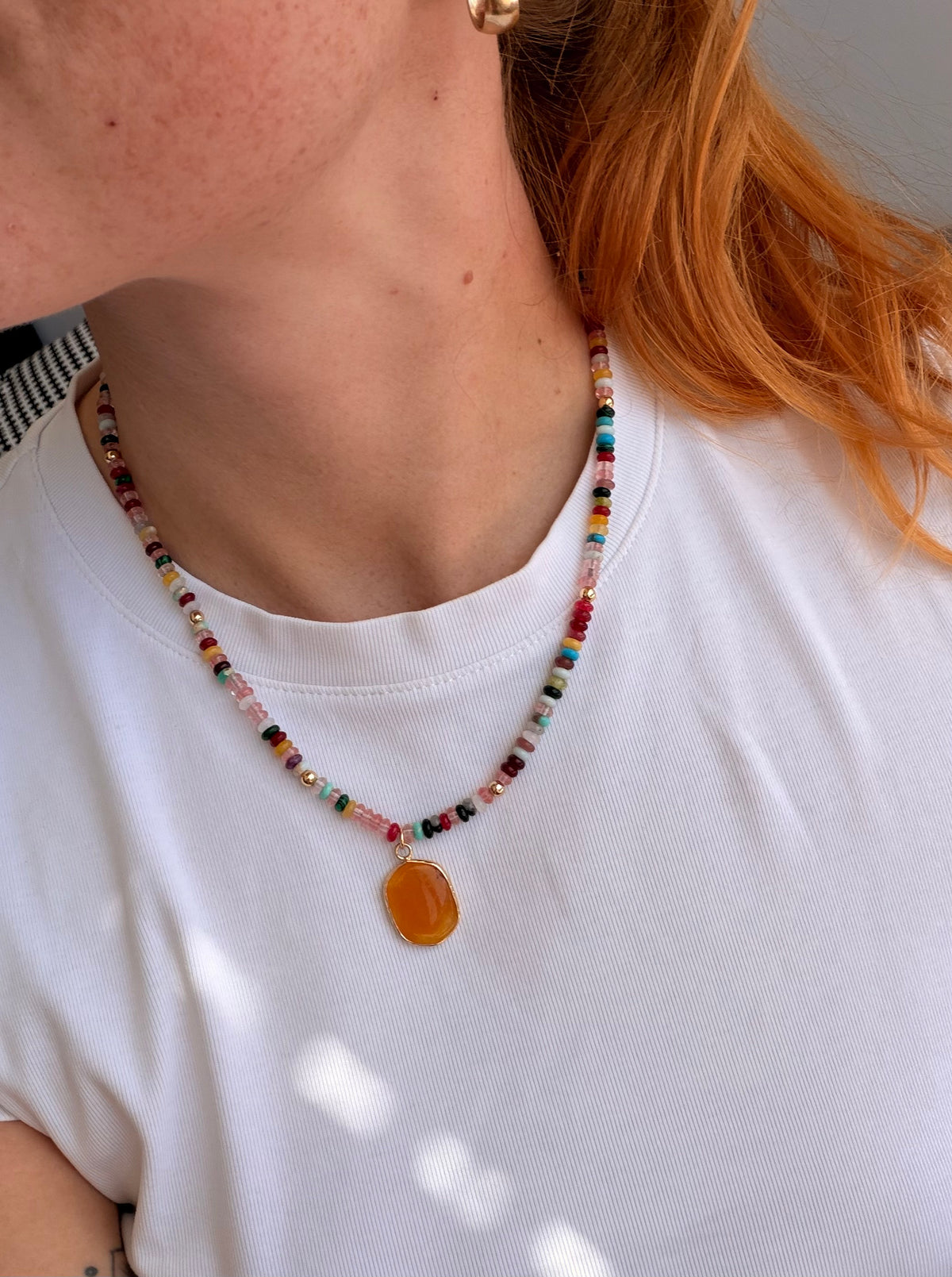 Honeycomb – Handmade Mixed Gemstone Necklace with Honey Jade Pendant