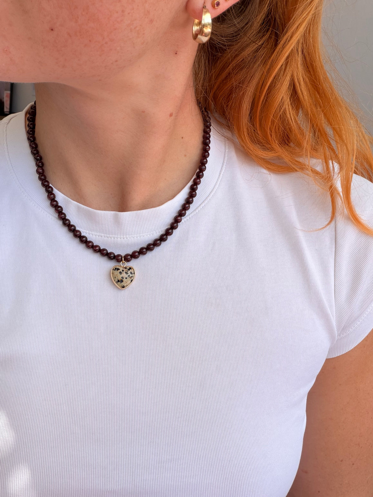 Cherry Ripe – Handmade Garnet and Dalmatian Jasper Necklace
