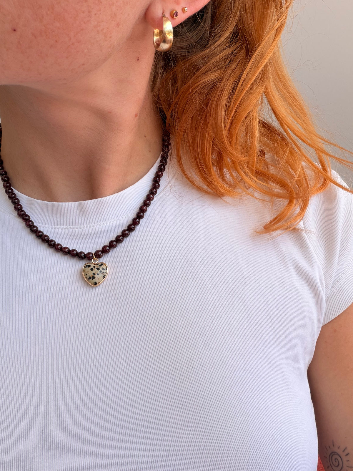 Cherry Ripe – Handmade Garnet and Dalmatian Jasper Necklace