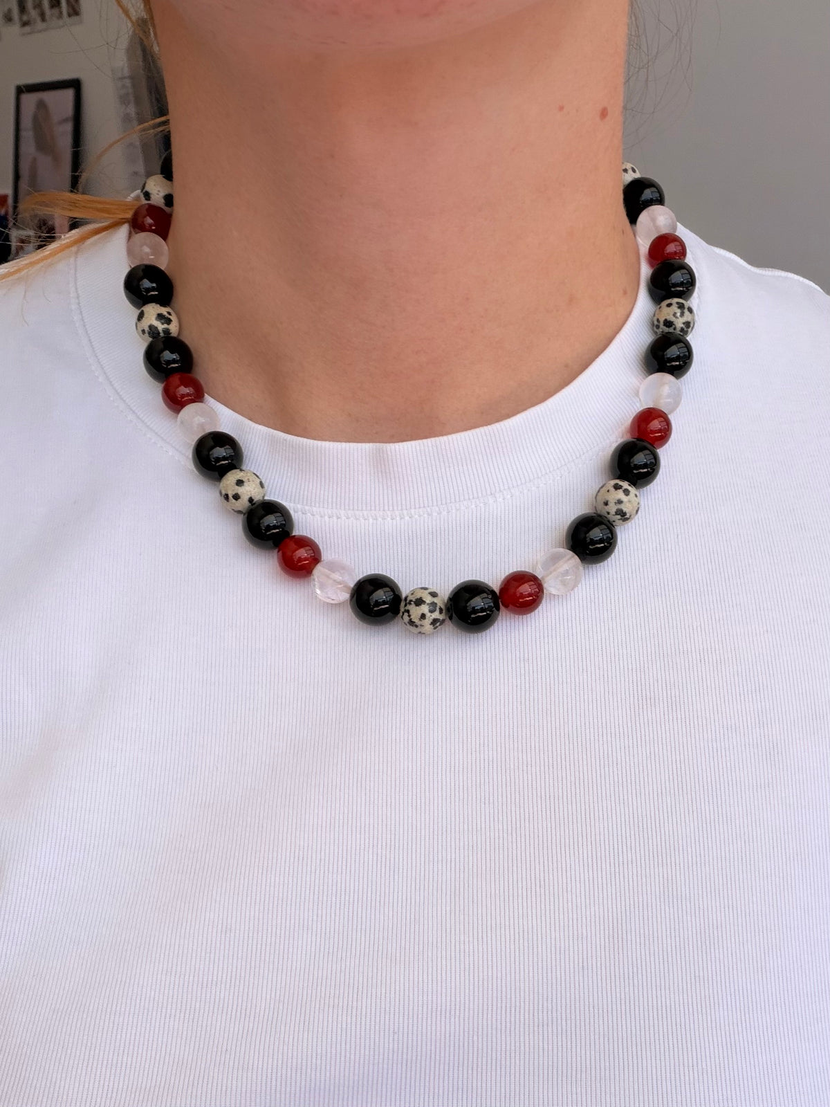 Cherry Cola – Handmade Black Agate, Dalmatian Jasper and Red Agate Necklace