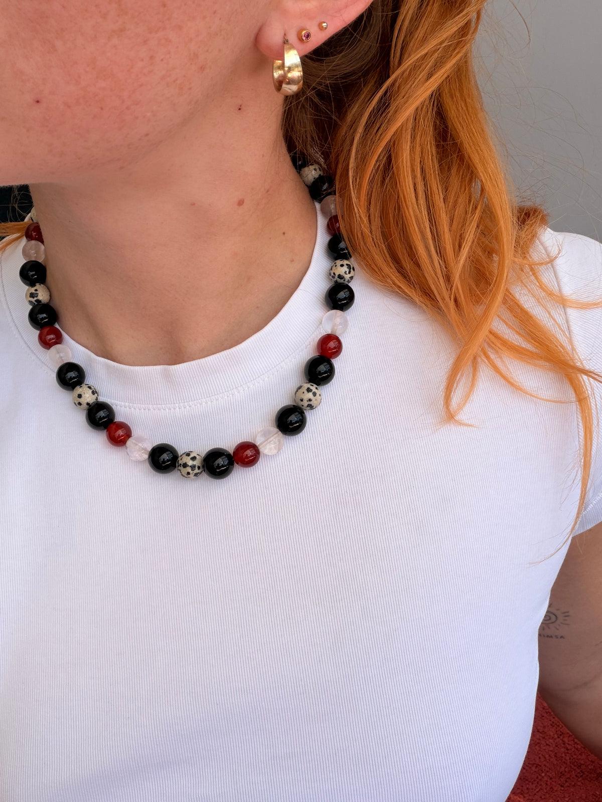 Cherry Cola – Handmade Black Agate, Dalmatian Jasper and Red Agate Necklace