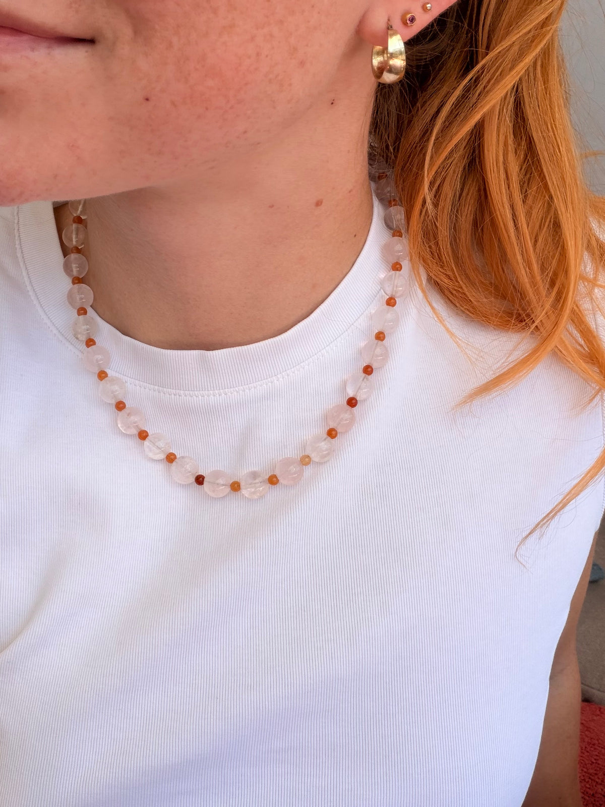 Ice Pop – Handmade Crystal Quartz and Red Aventurine Necklace