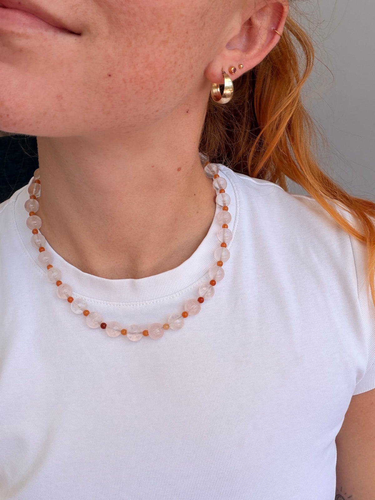 Ice Pop – Handmade Crystal Quartz and Red Aventurine Necklace