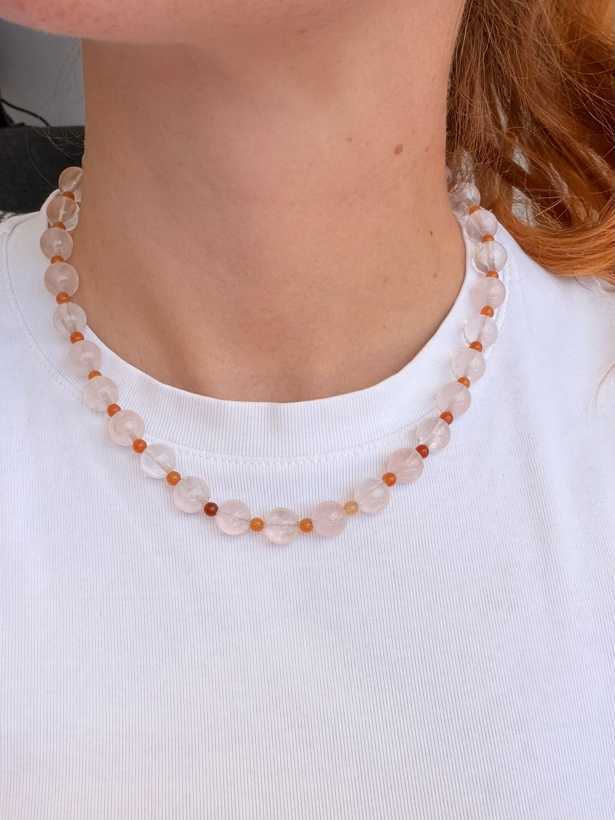 Ice Pop – Handmade Crystal Quartz and Red Aventurine Necklace