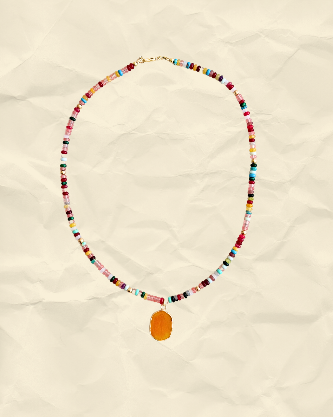 Honeycomb – Handmade Mixed Gemstone Necklace with Honey Jade Pendant