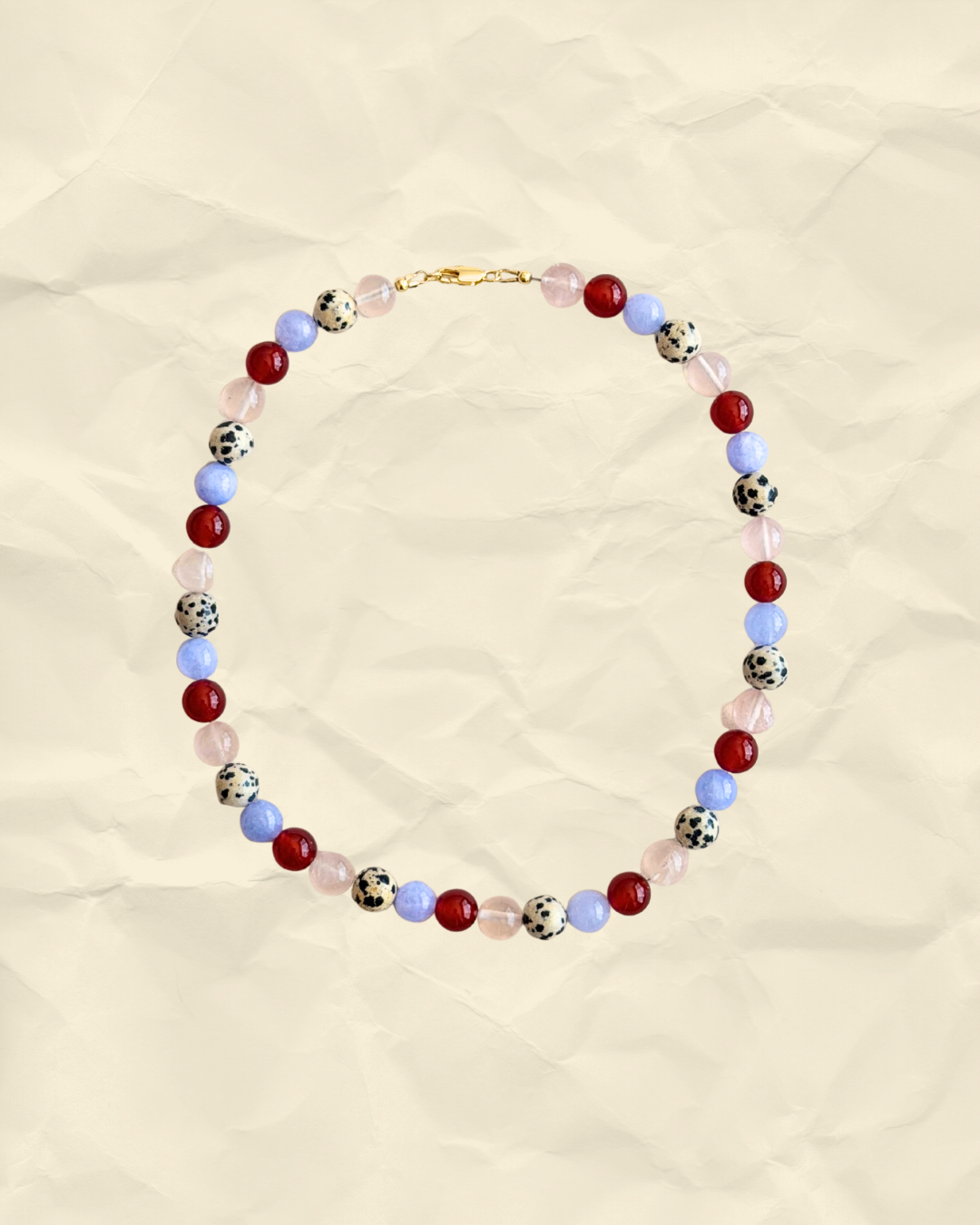 Harbour Lights – Handmade Dalmatian Jasper, Aquamarine and Red Agate Necklace